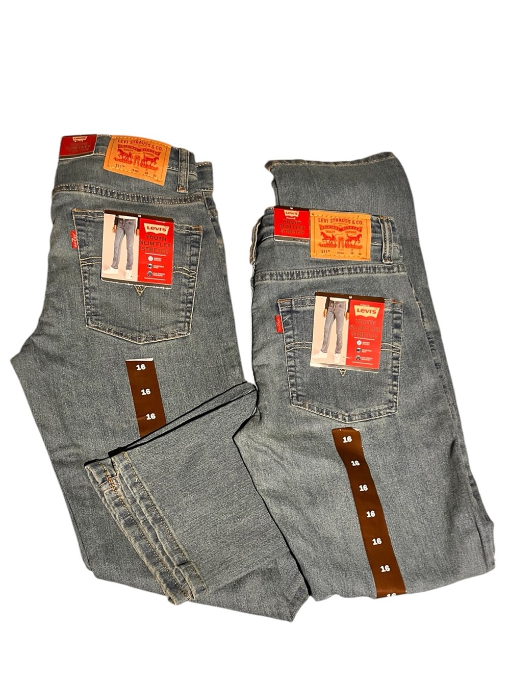 2 Pair Levis Boys Youth Jeans 511 Slim Flex Stretch Denim Blue Jeans 16 -28 x 30